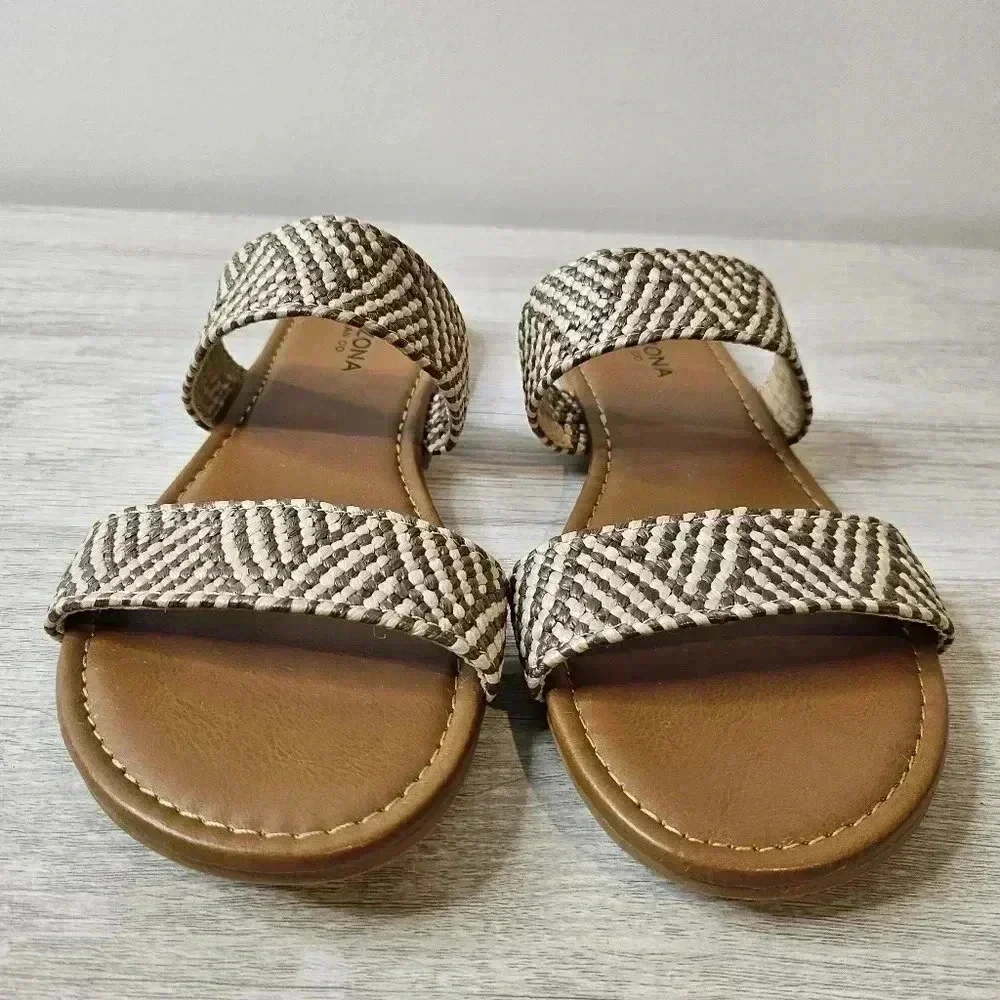 Arizona Jean Co Woven Raffia Slide Sandals Neutral Summer Flats Size 7.5 NWOT